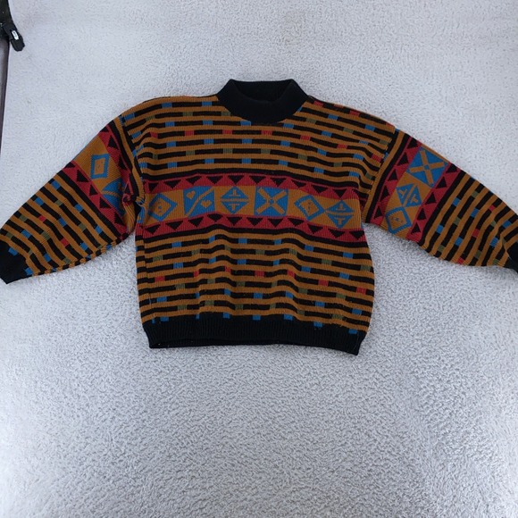 Vintage Spunky Geometric Knit Sweater BOXY Medium Pattern Cottagecore Grannycore - Picture 2 of 8